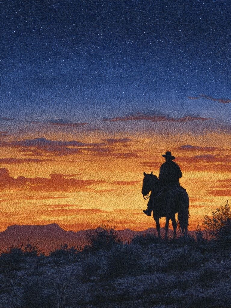 Cowboy at Sunset — Fine Art Print. poster — fine-art art