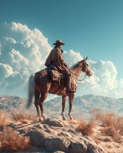 Cowboy on Horseback — Western Art Print. poster print