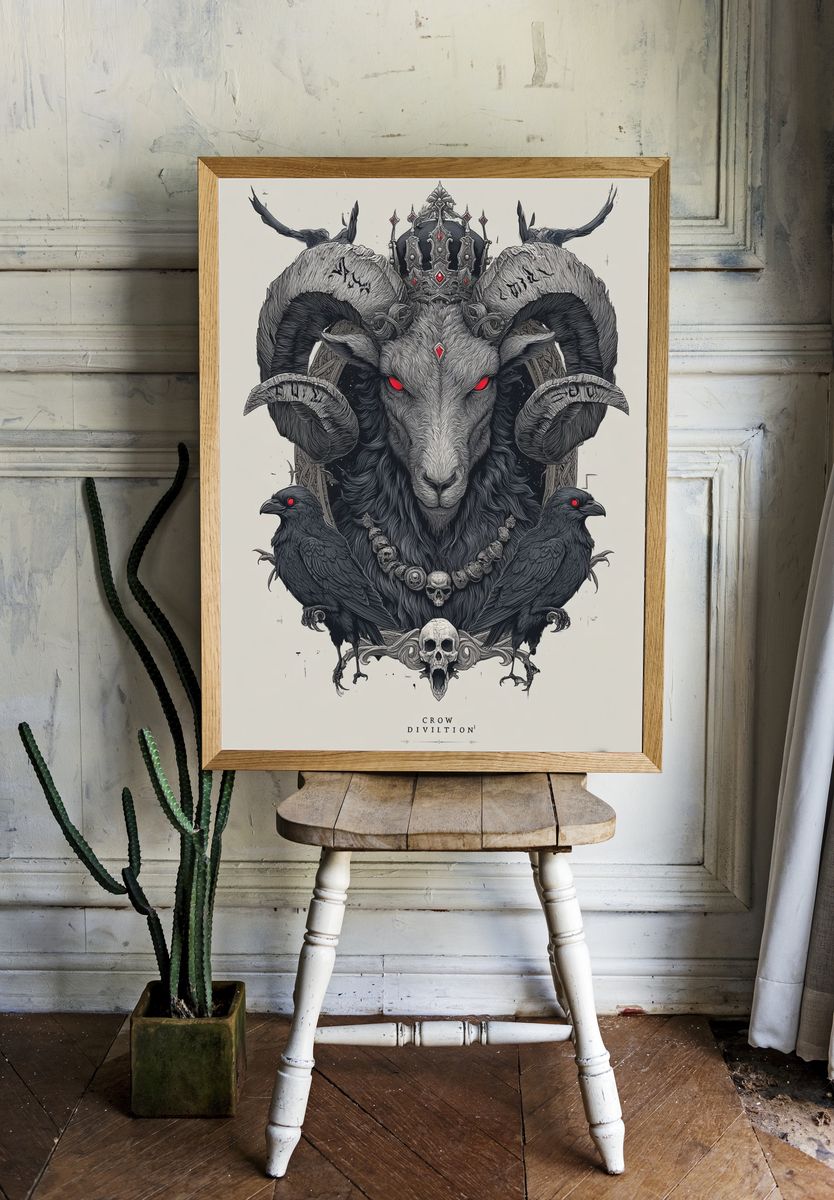 Crowned Ram with Crows — Illustration Print. — room view 1