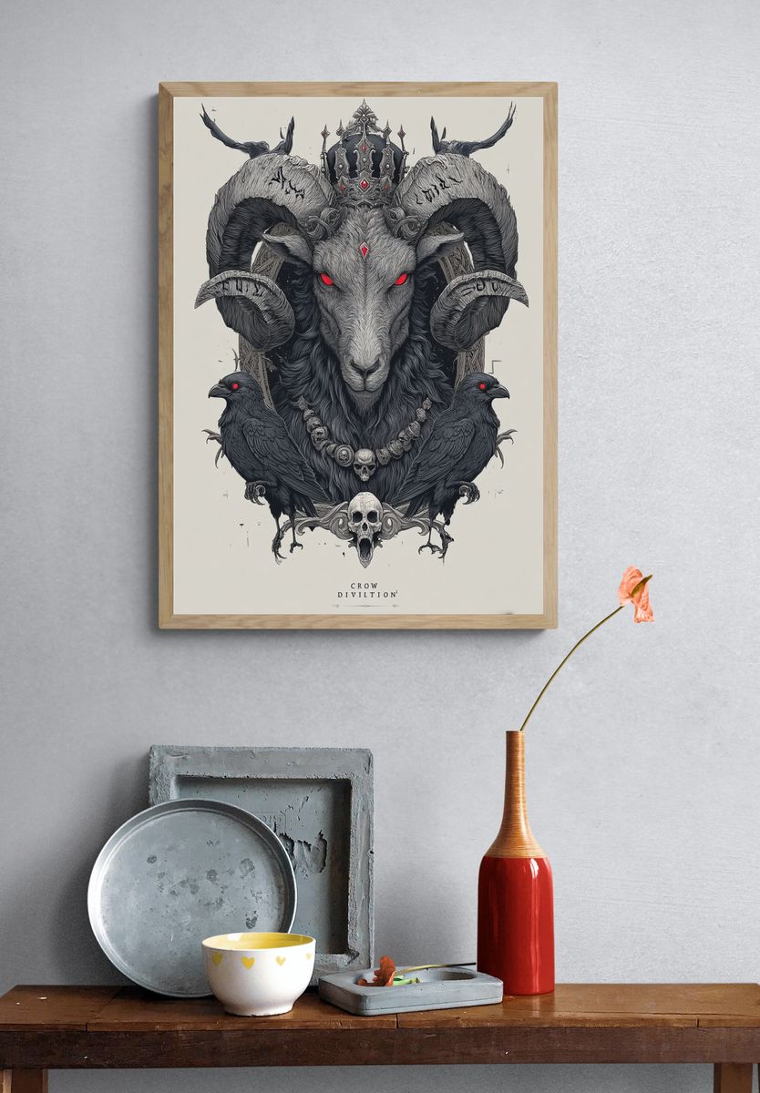Crowned Ram with Crows — Illustration Print. — room view 3