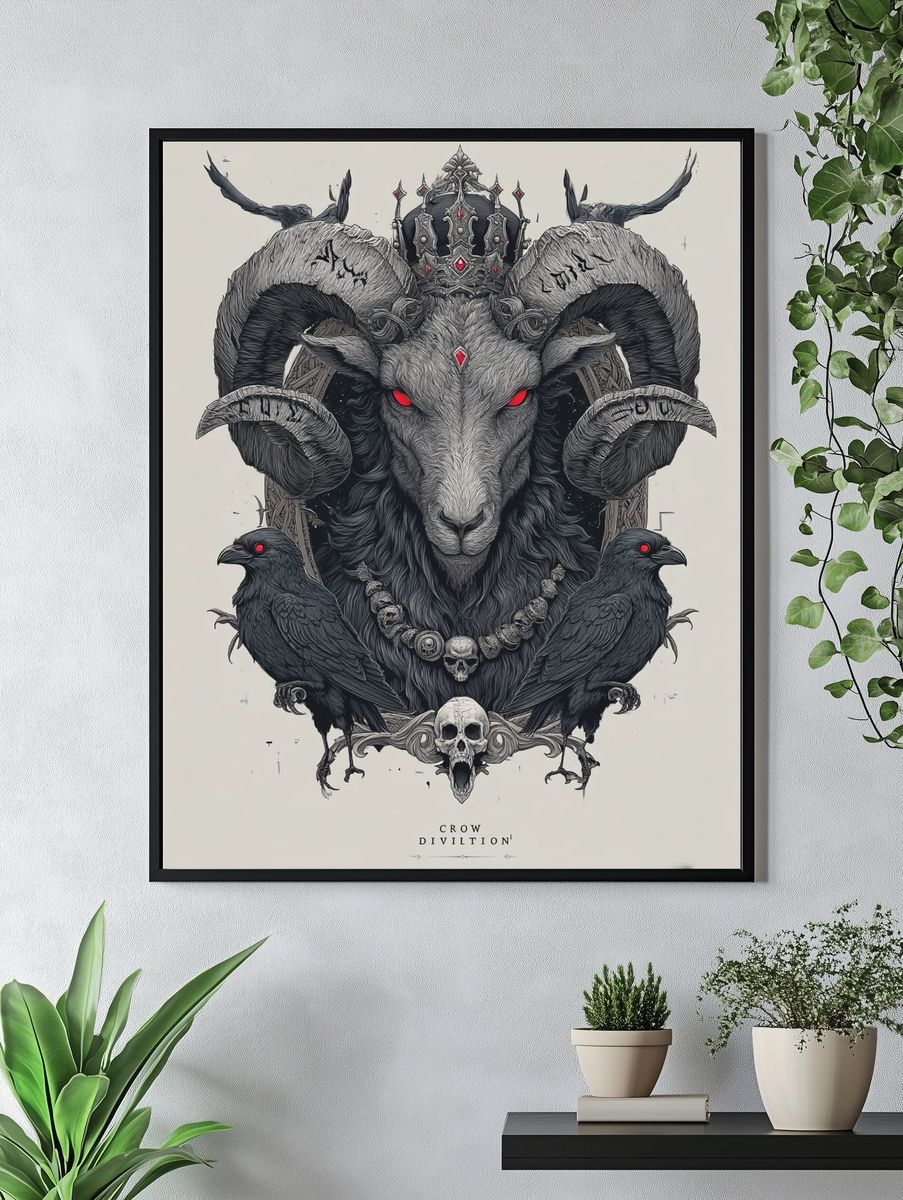 Crowned Ram with Crows — Illustration Print. — room view 4