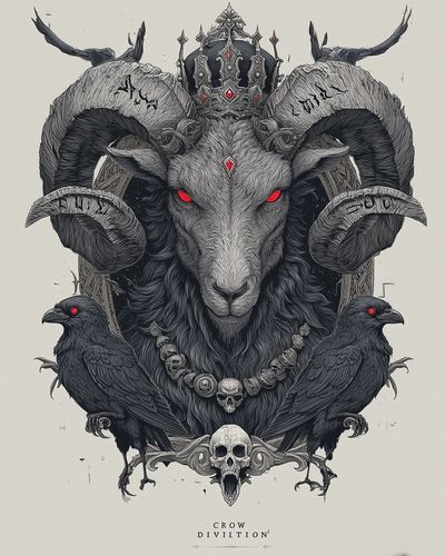Crowned Ram with Crows — Illustration Print. poster print