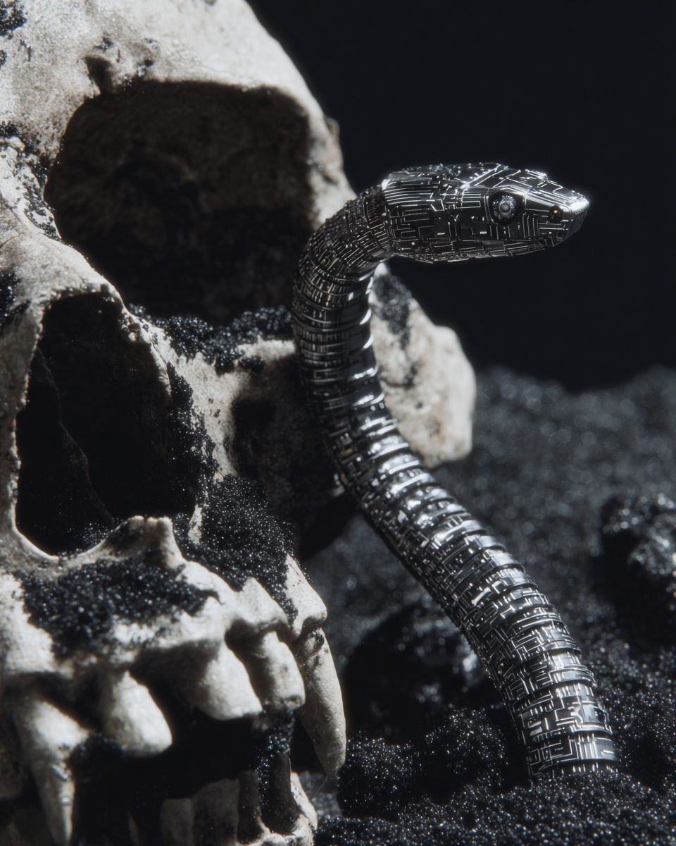 Cyber Snake and Skull — Dark Art Print. poster detail