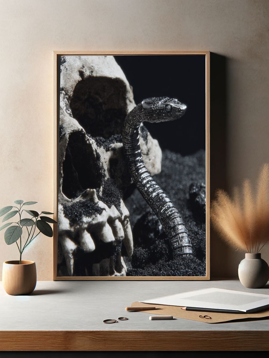 Cyber Snake and Skull — Dark Art Print. — room view 2