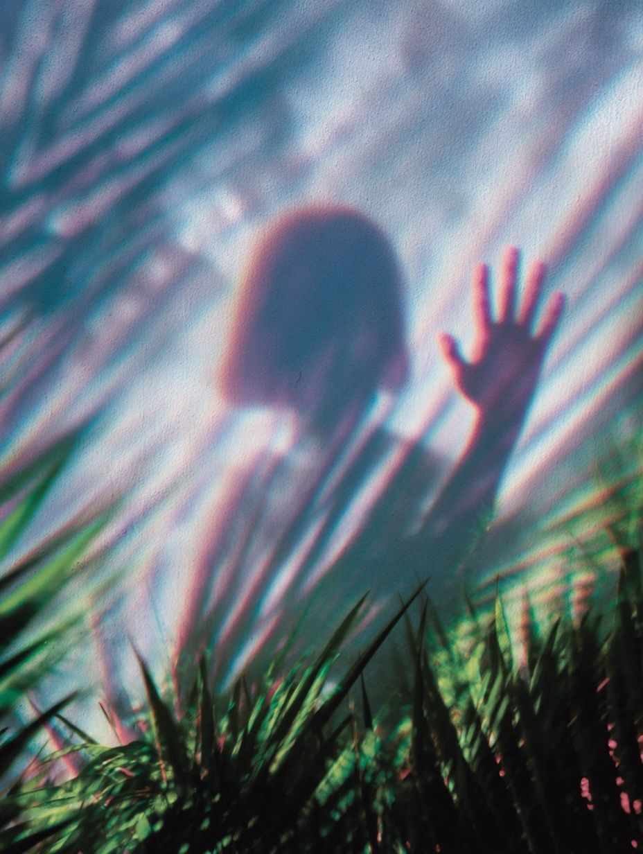 Child's Shadow Behind Leaves — Photography Print. poster — photography art