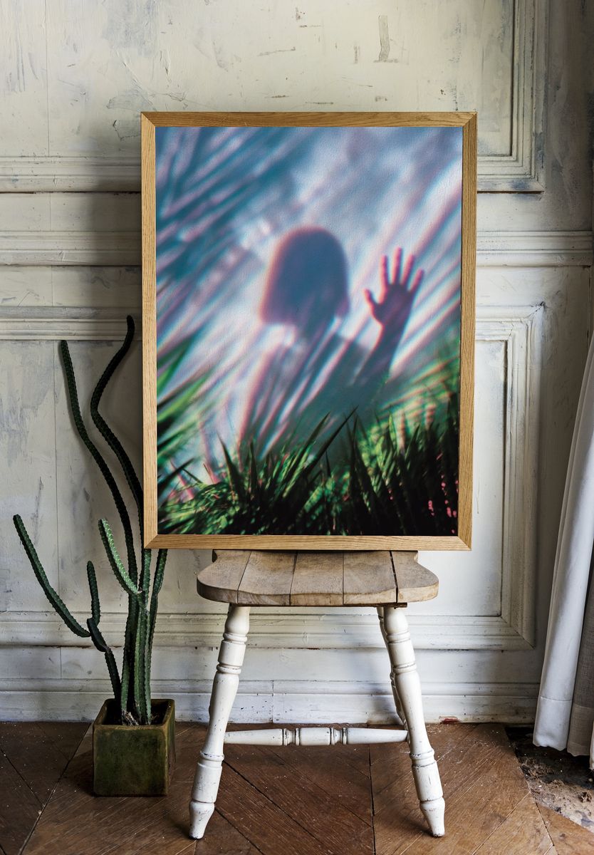 Child's Shadow Behind Leaves — Photography Print. — room view 1