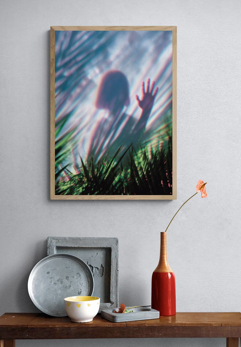 Child's Shadow Behind Leaves — Photography Print. — room view 3