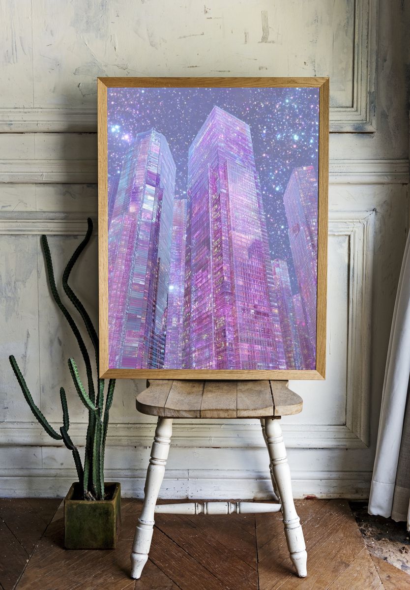 Cosmic Cityscape — Digital Art Print. — room view 1