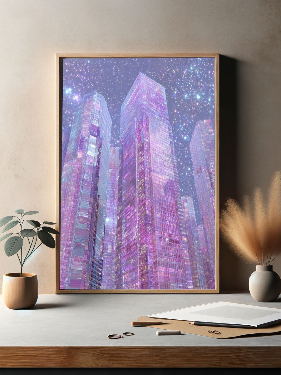 Cosmic Cityscape — Digital Art Print. — room view 2