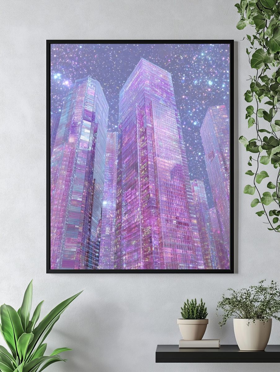 Cosmic Cityscape — Digital Art Print. — room view 4