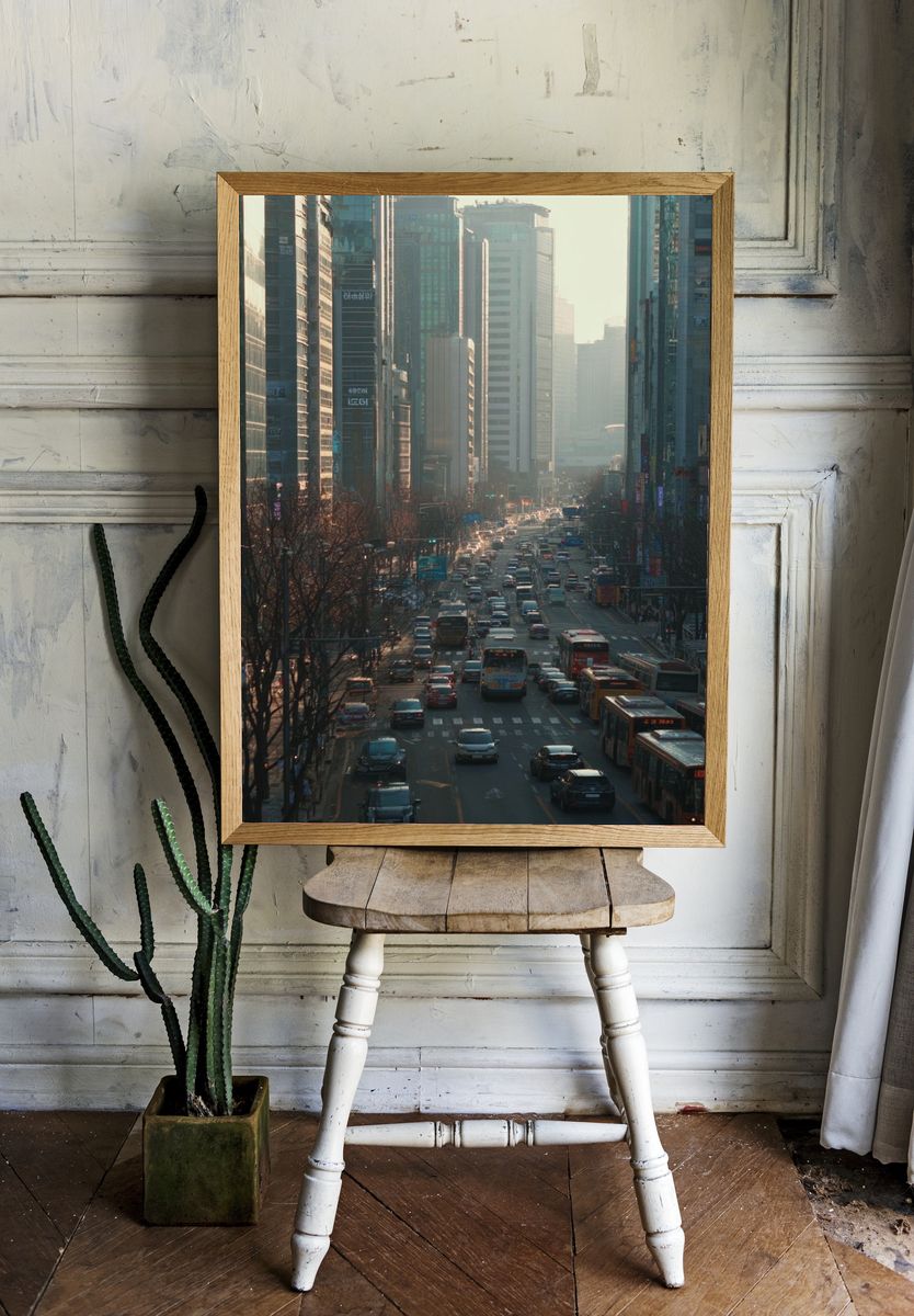 Urban Cityscape at Dusk Poster. — room view 1