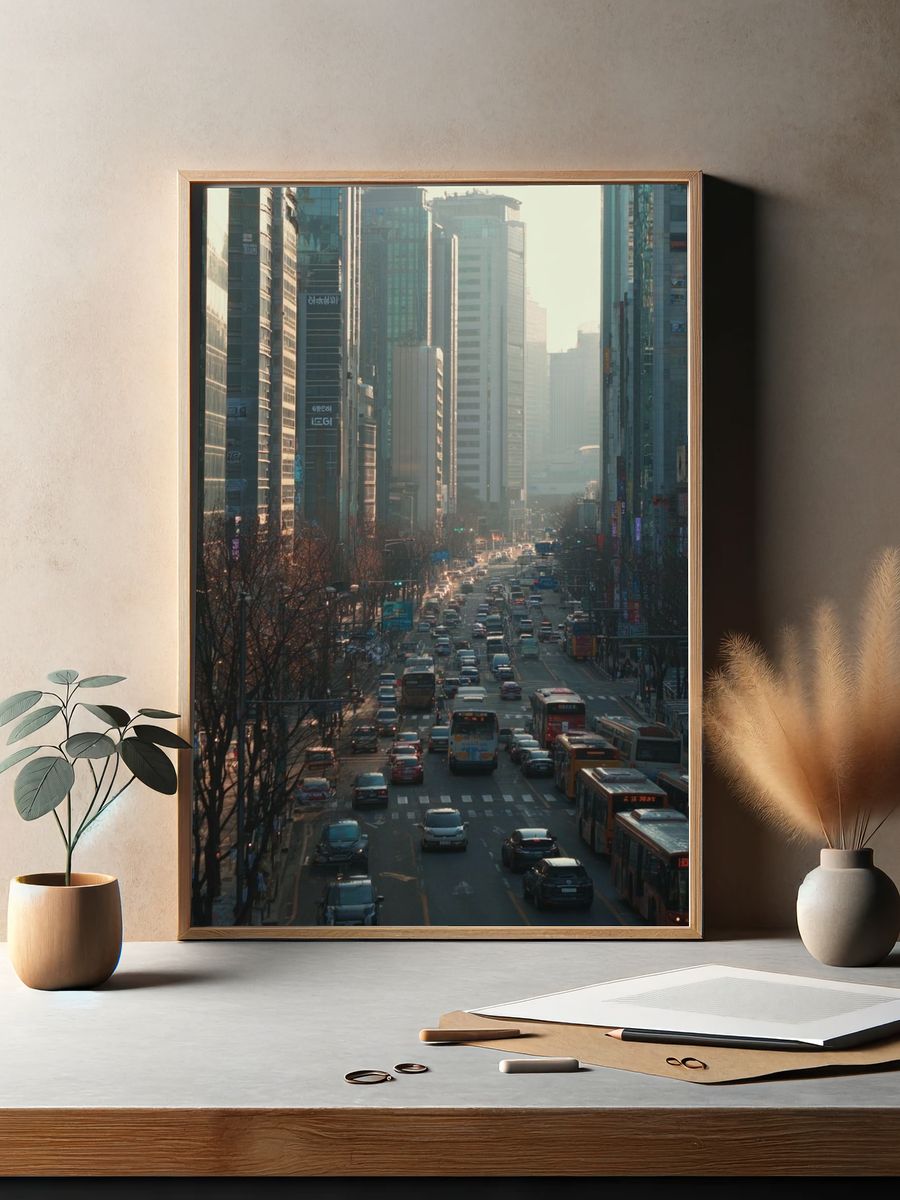 Urban Cityscape at Dusk Poster. — room view 2