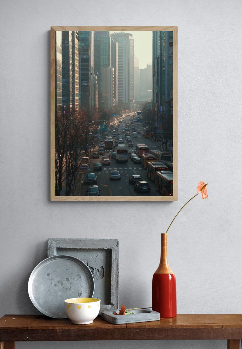 Urban Cityscape at Dusk Poster. — room view 3