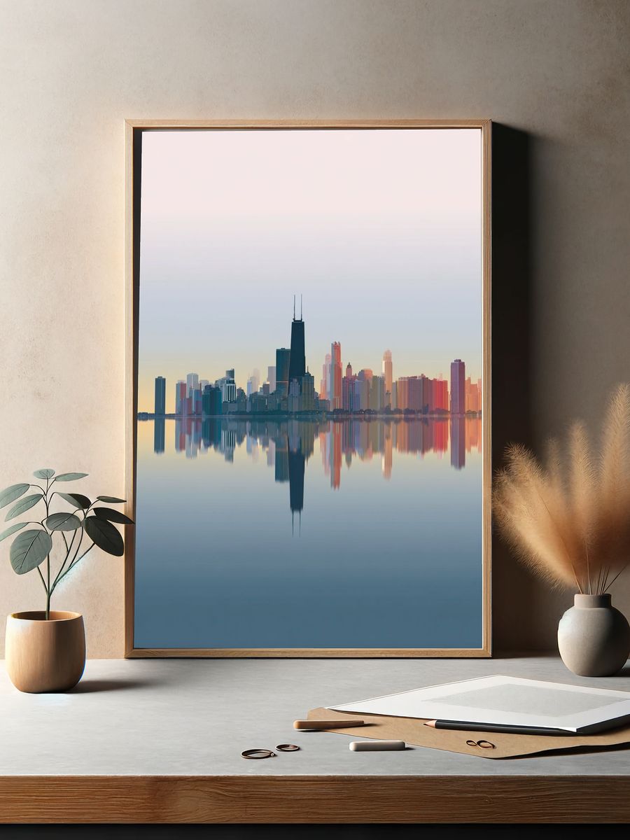 Chicago Skyline Reflection — Art Print. — room view 2