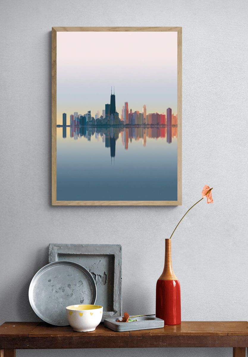 Chicago Skyline Reflection — Art Print. — room view 3