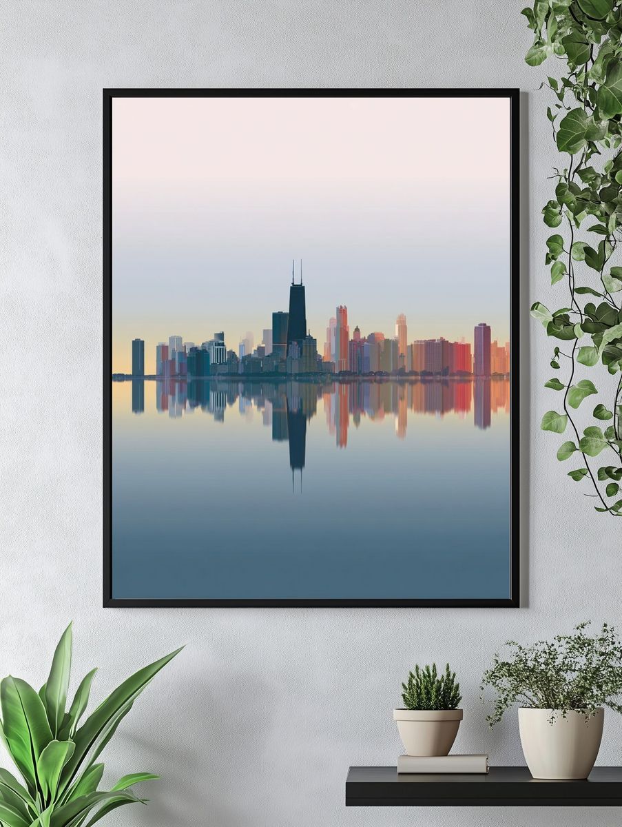 Chicago Skyline Reflection — Art Print. — room view 4