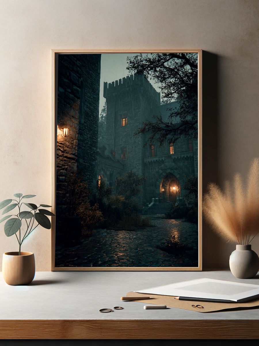 Mysterious Castle at Night — Fine Art Print. — room view 2