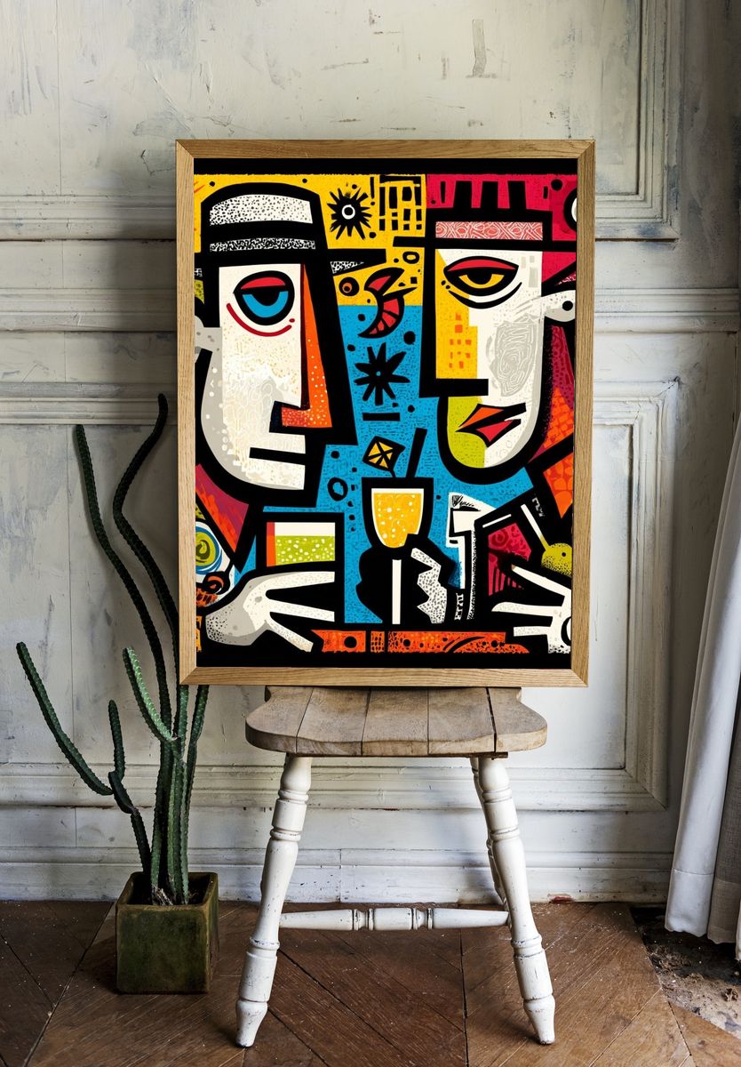 Cubist Faces Colorful Poster. — room view 1