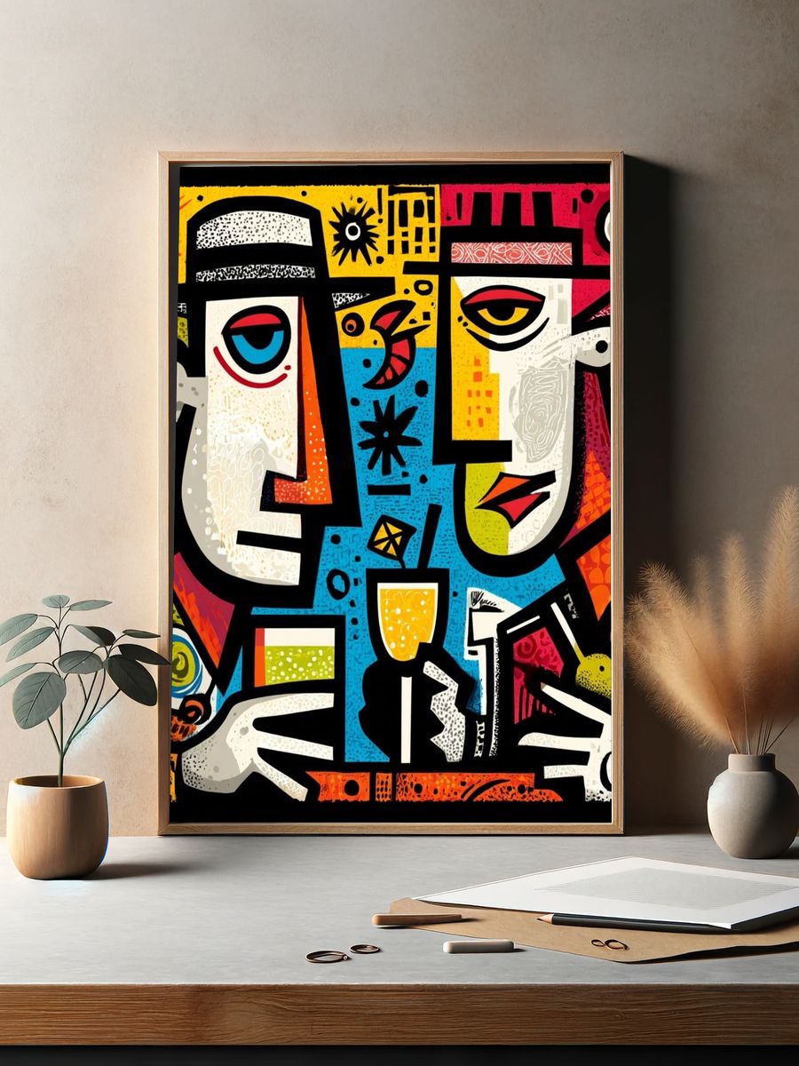 Cubist Faces Colorful Poster. — room view 2