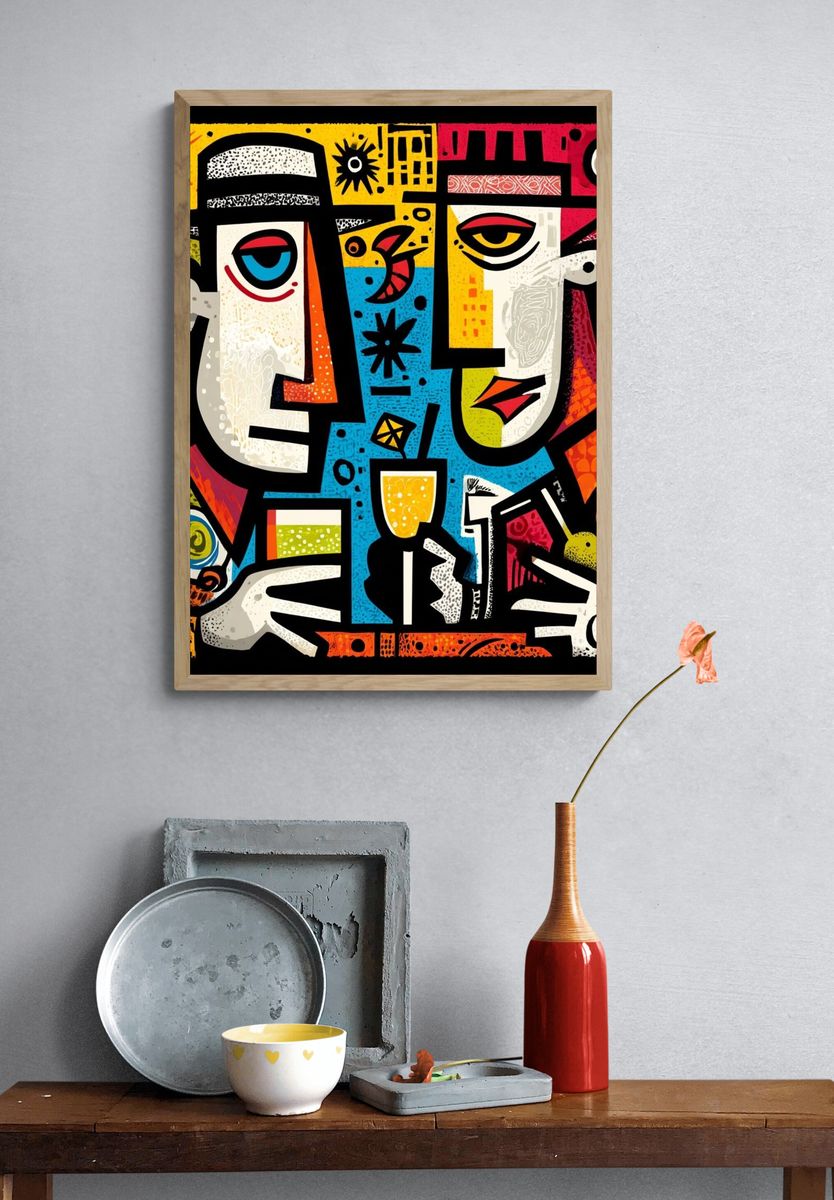 Cubist Faces Colorful Poster. — room view 3