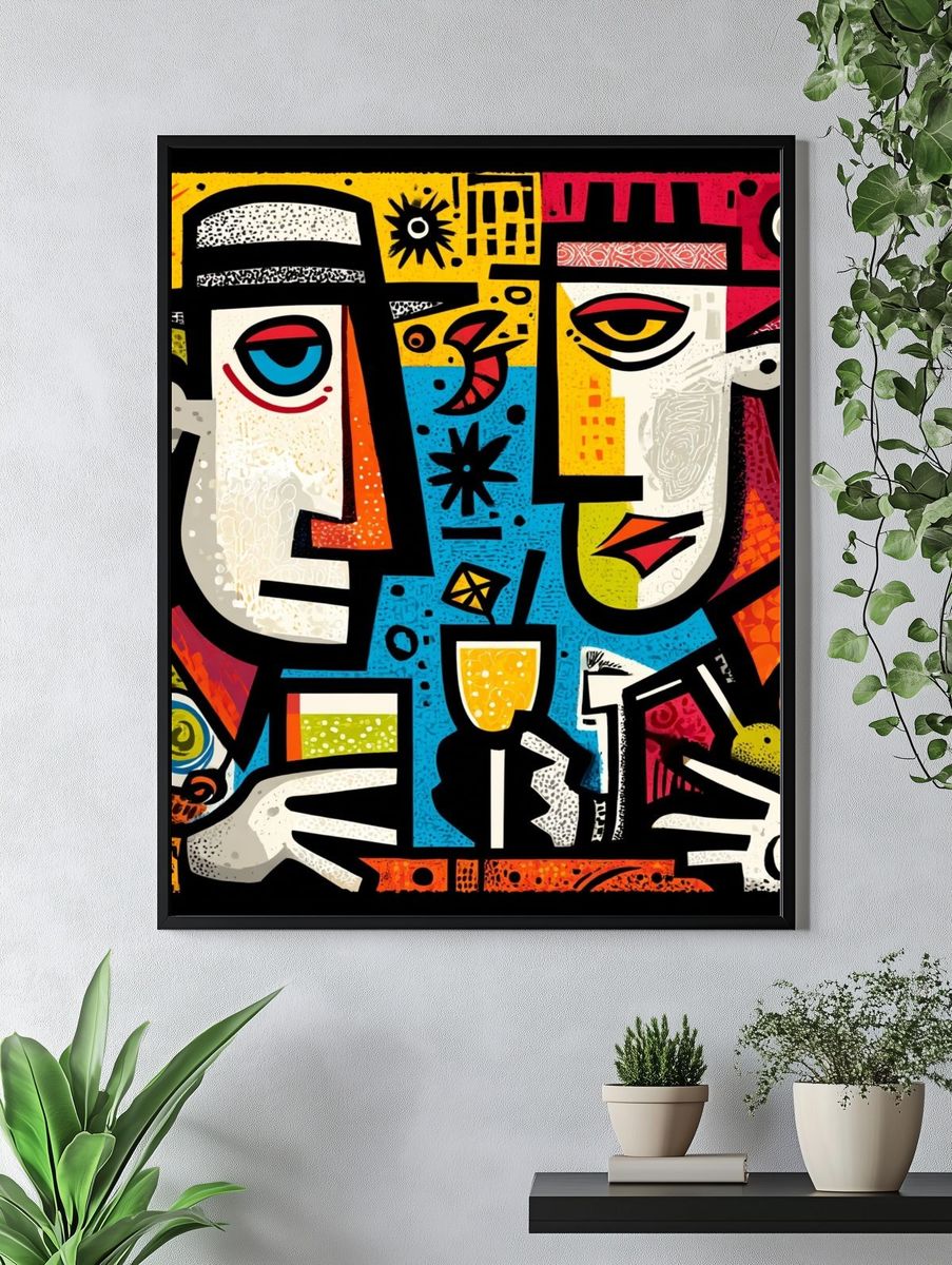 Cubist Faces Colorful Poster. — room view 4