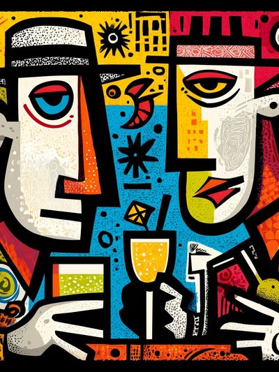 Cubist Faces Colorful Poster. poster print