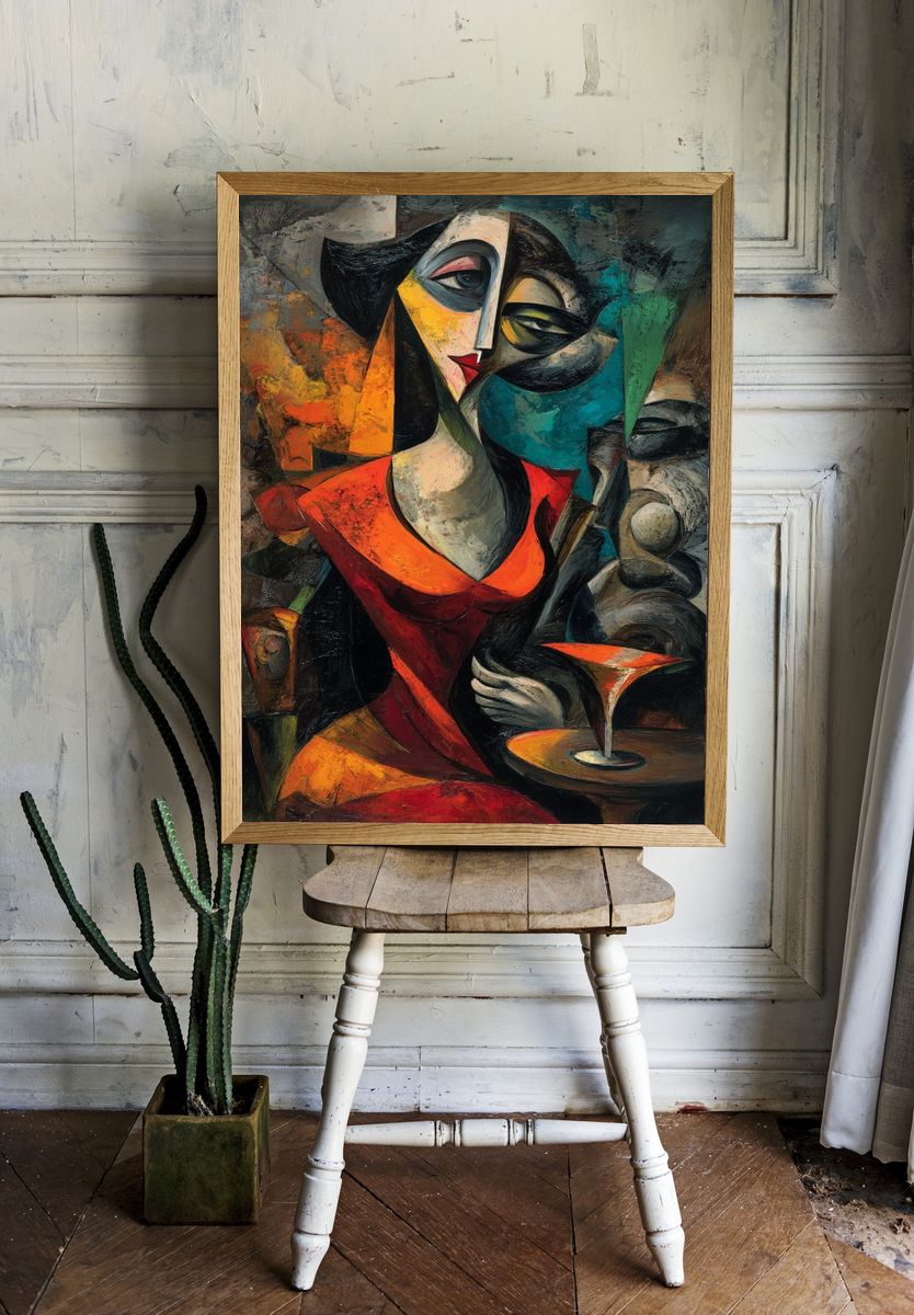 Cubist Woman with Cocktail Print. — room view 1