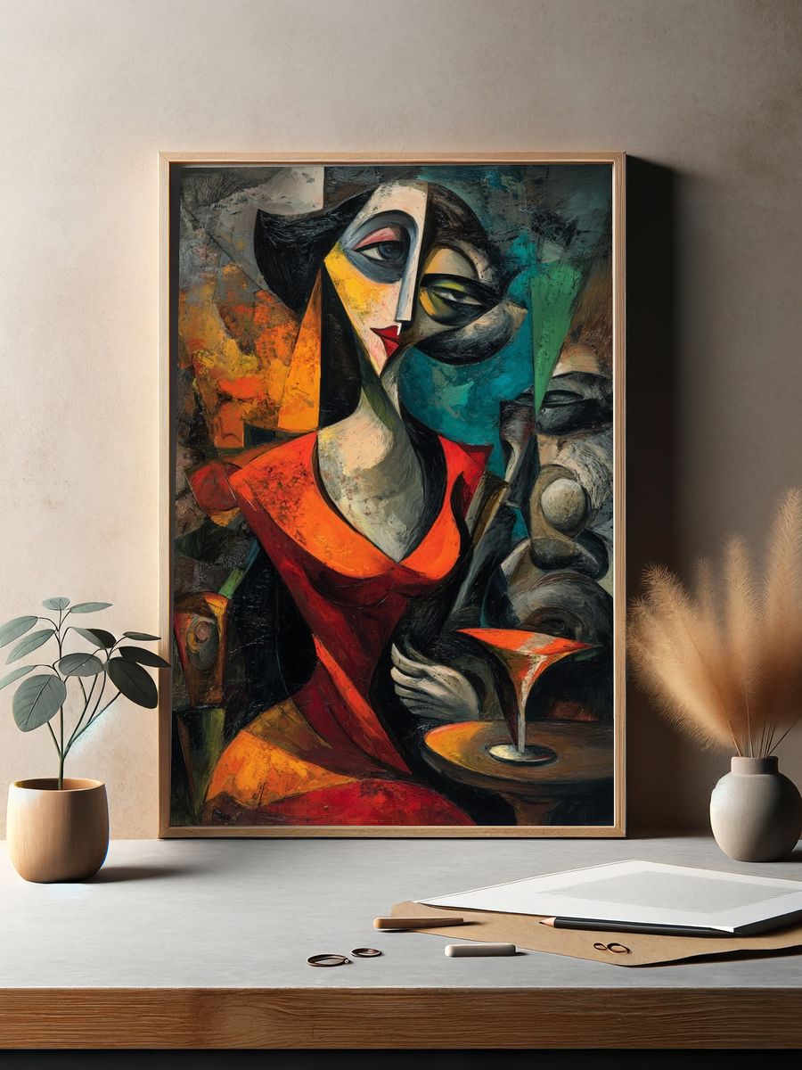 Cubist Woman with Cocktail Print. — room view 2