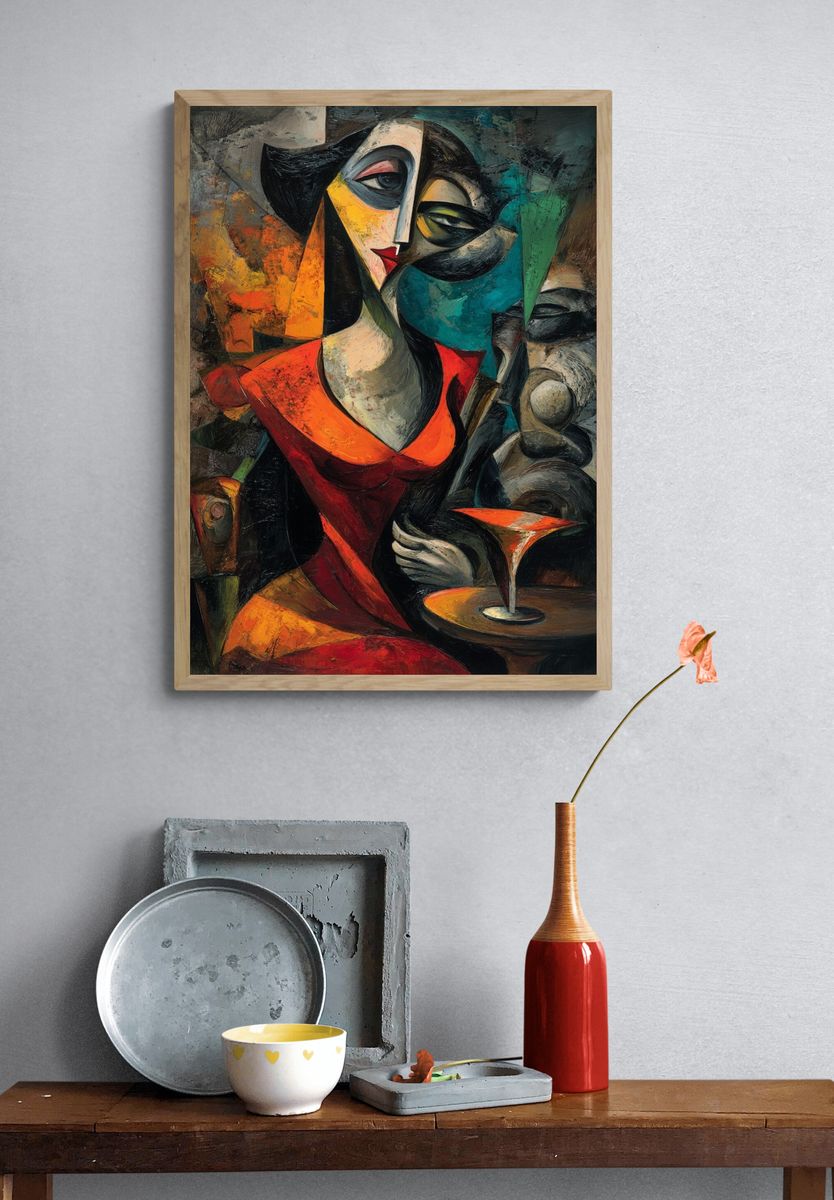 Cubist Woman with Cocktail Print. — room view 3