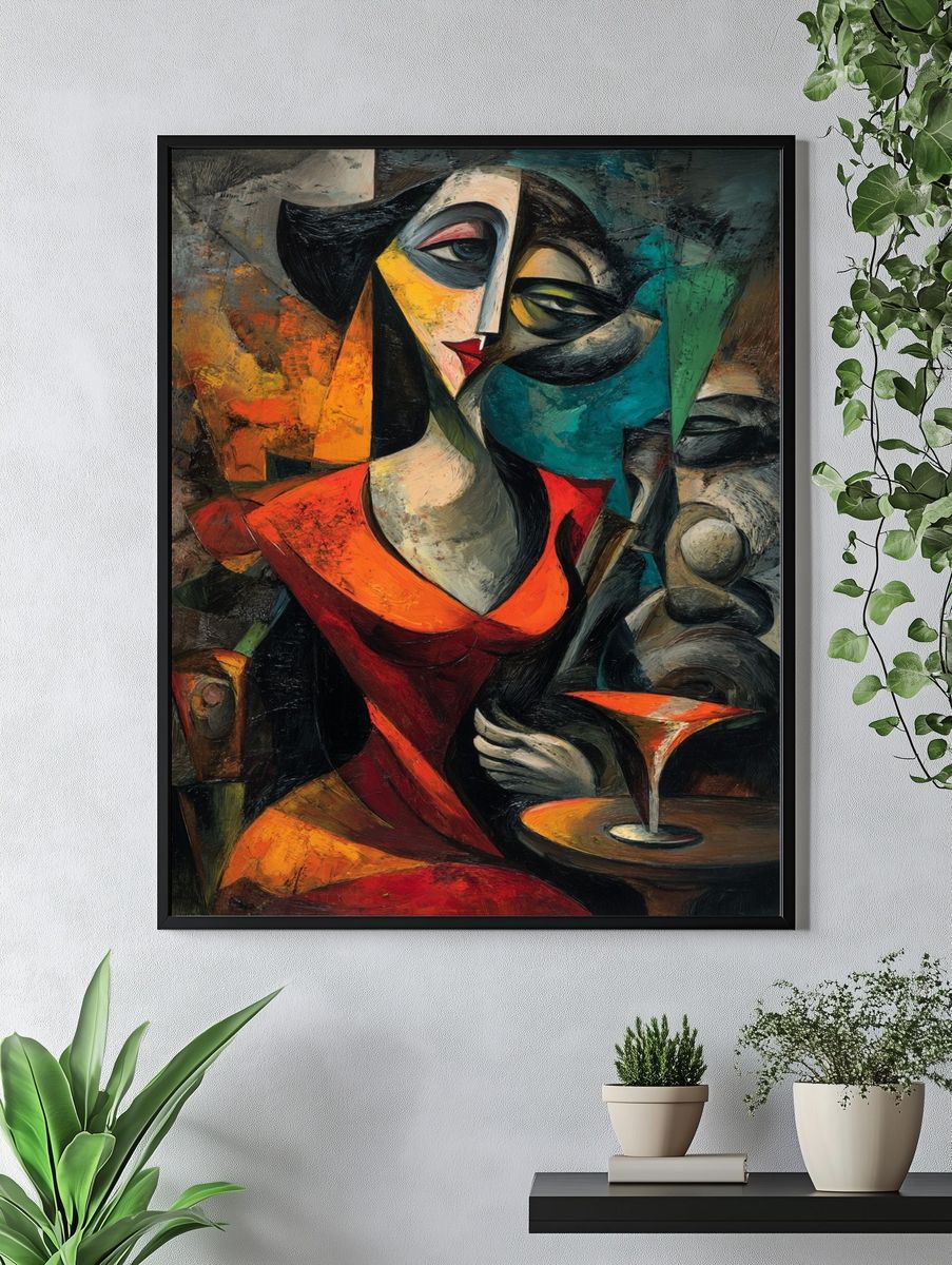 Cubist Woman with Cocktail Print. — room view 4