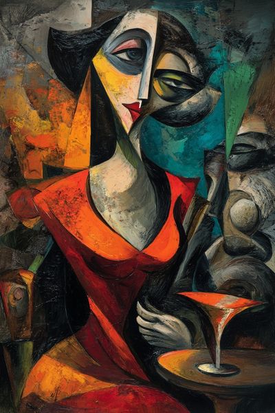 Cubist Woman with Cocktail Print. poster print