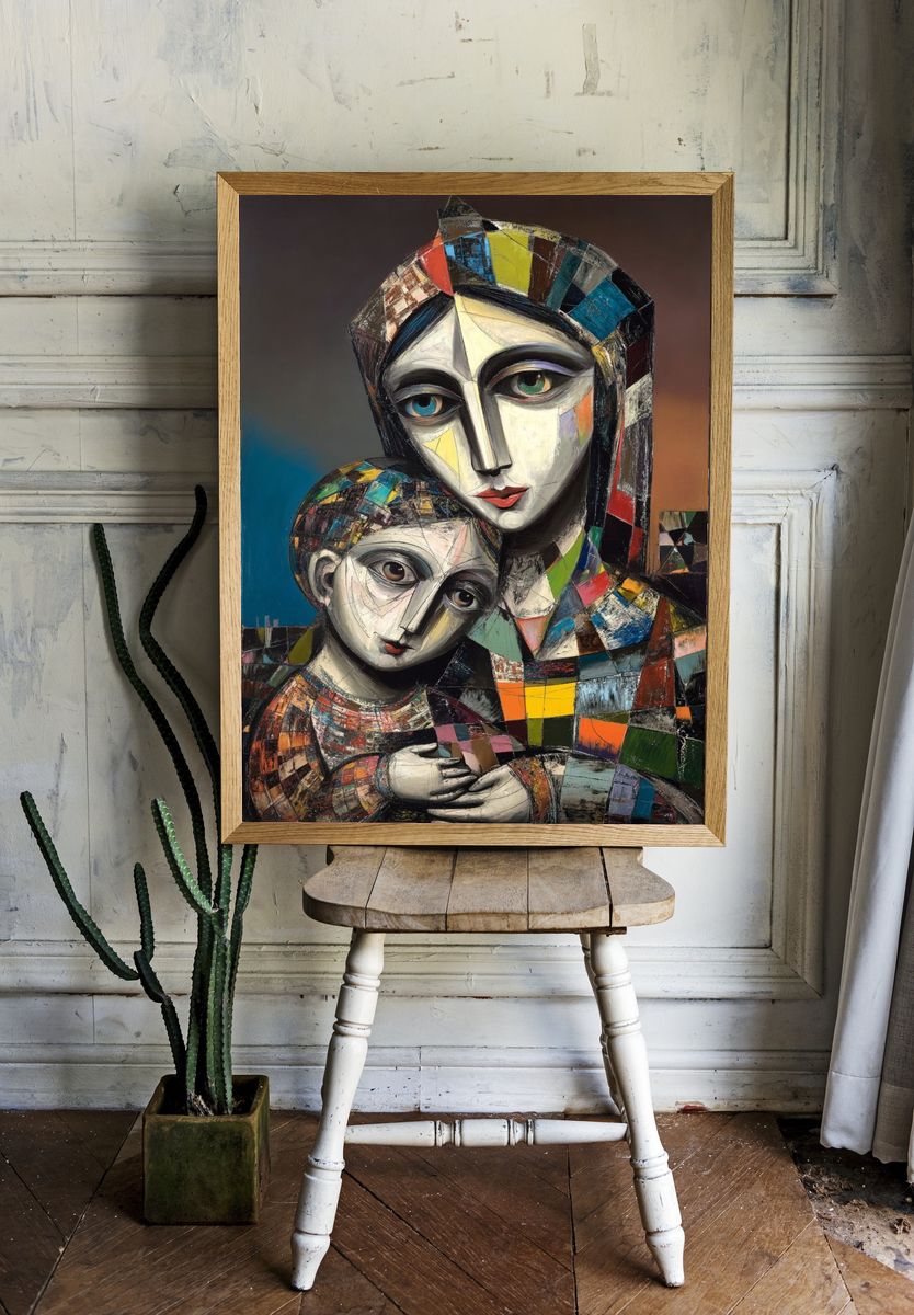 Cubist Mother and Child Print. — room view 1