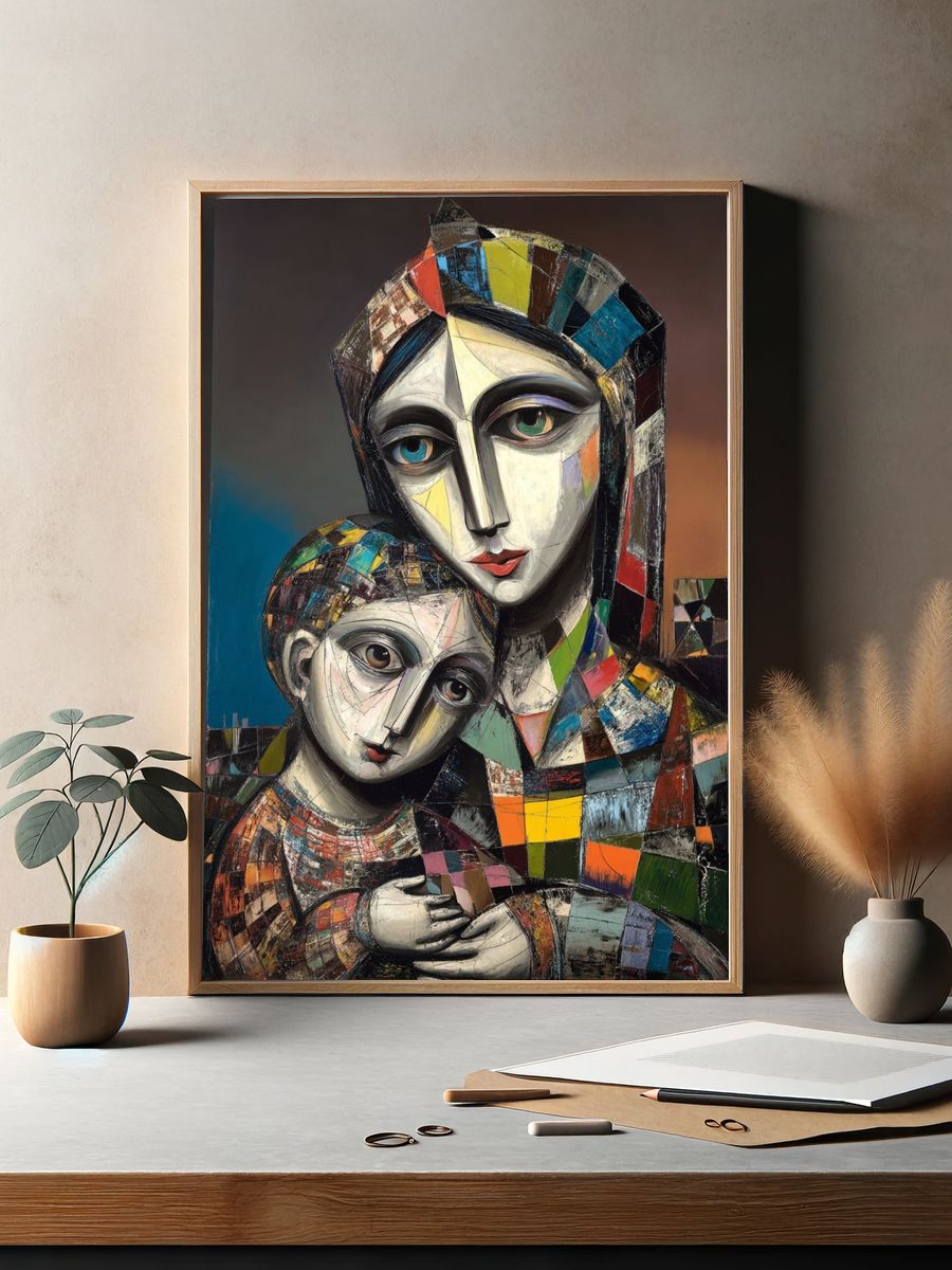 Cubist Mother and Child Print. — room view 2
