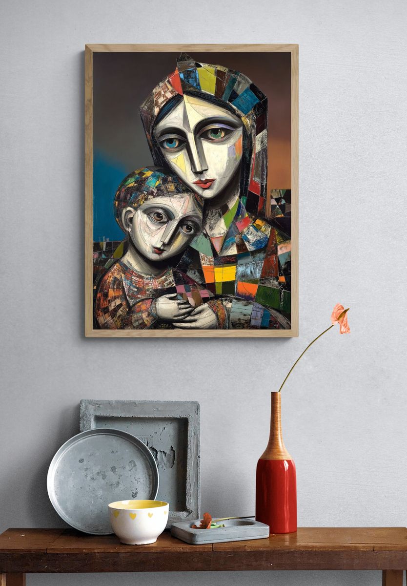 Cubist Mother and Child Print. — room view 3