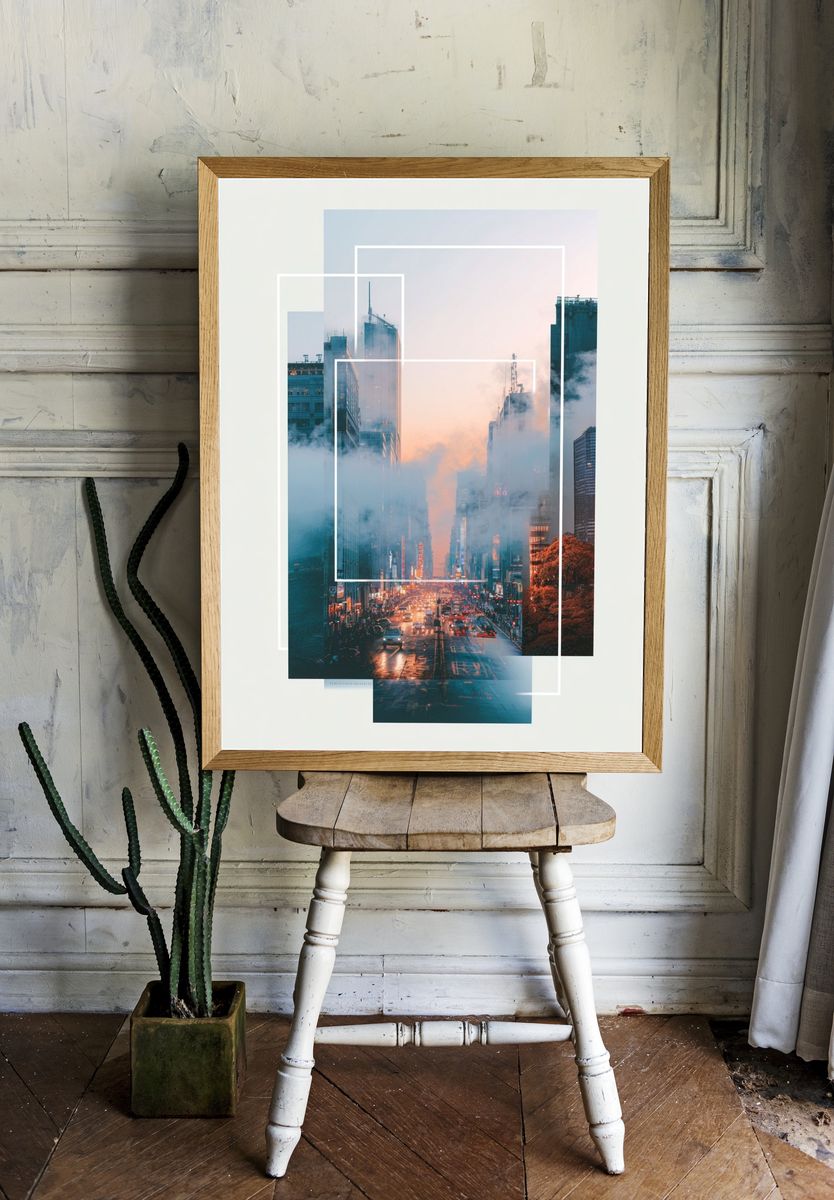Cityscape at Dusk — Minimalist Print. — room view 1