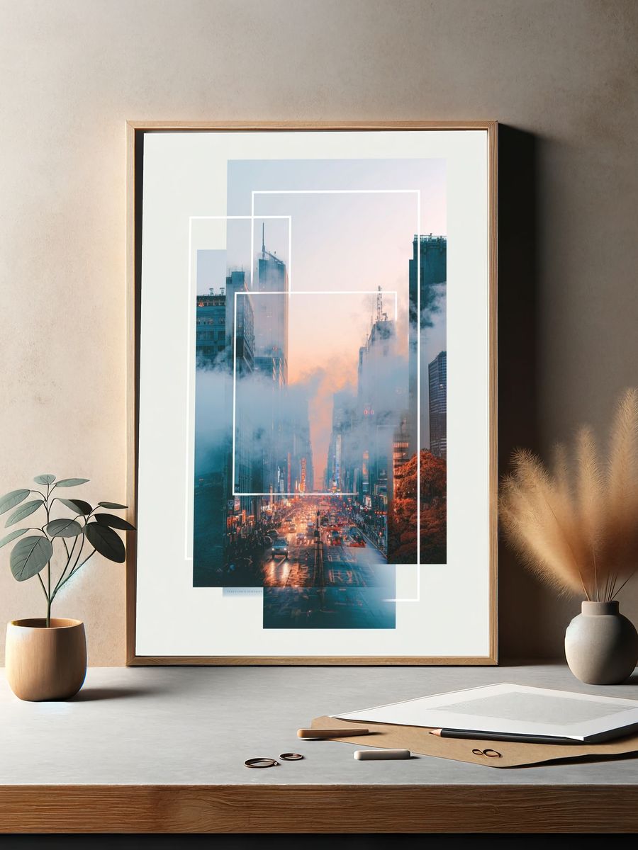 Cityscape at Dusk — Minimalist Print. — room view 2