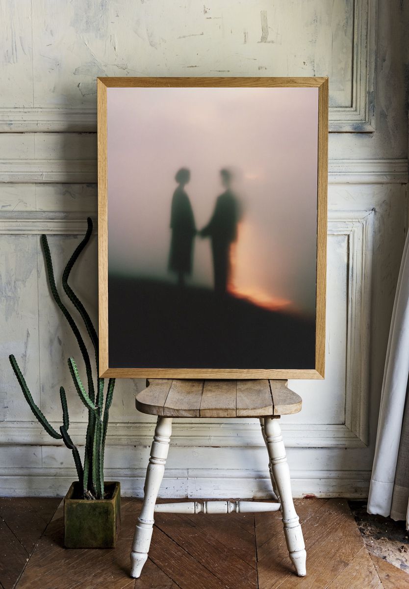Silhouetted Couple at Sunset — Photography Print. — room view 1