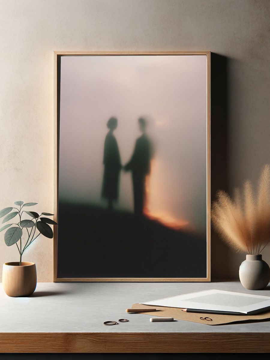 Silhouetted Couple at Sunset — Photography Print. — room view 2