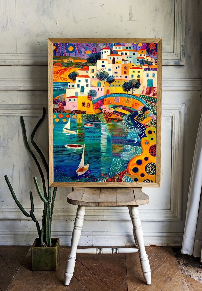 Colorful Coastal Village — Fine Art Print. — room view 1