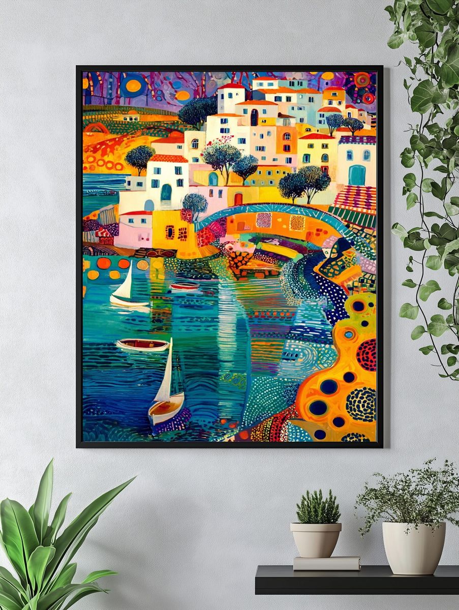 Colorful Coastal Village — Fine Art Print. — room view 4