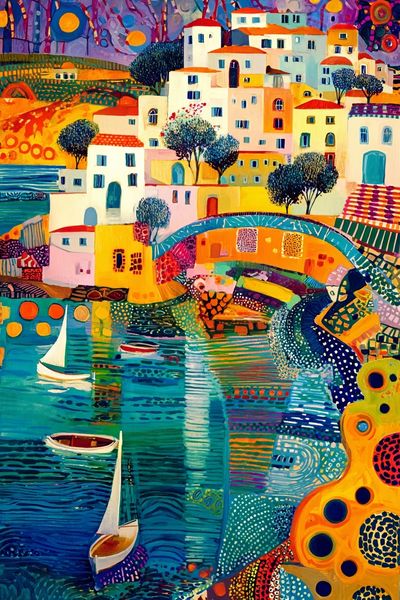 Colorful Coastal Village — Fine Art Print. poster print