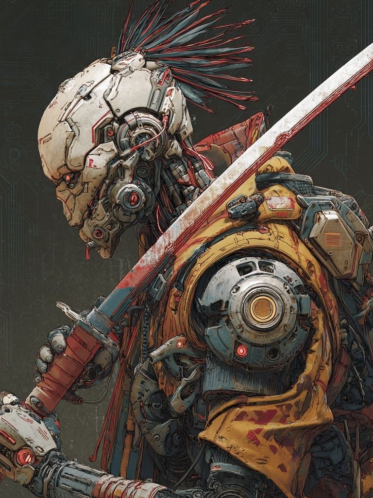 Cybernetic Warrior — Digital Art Print. poster — illustration art