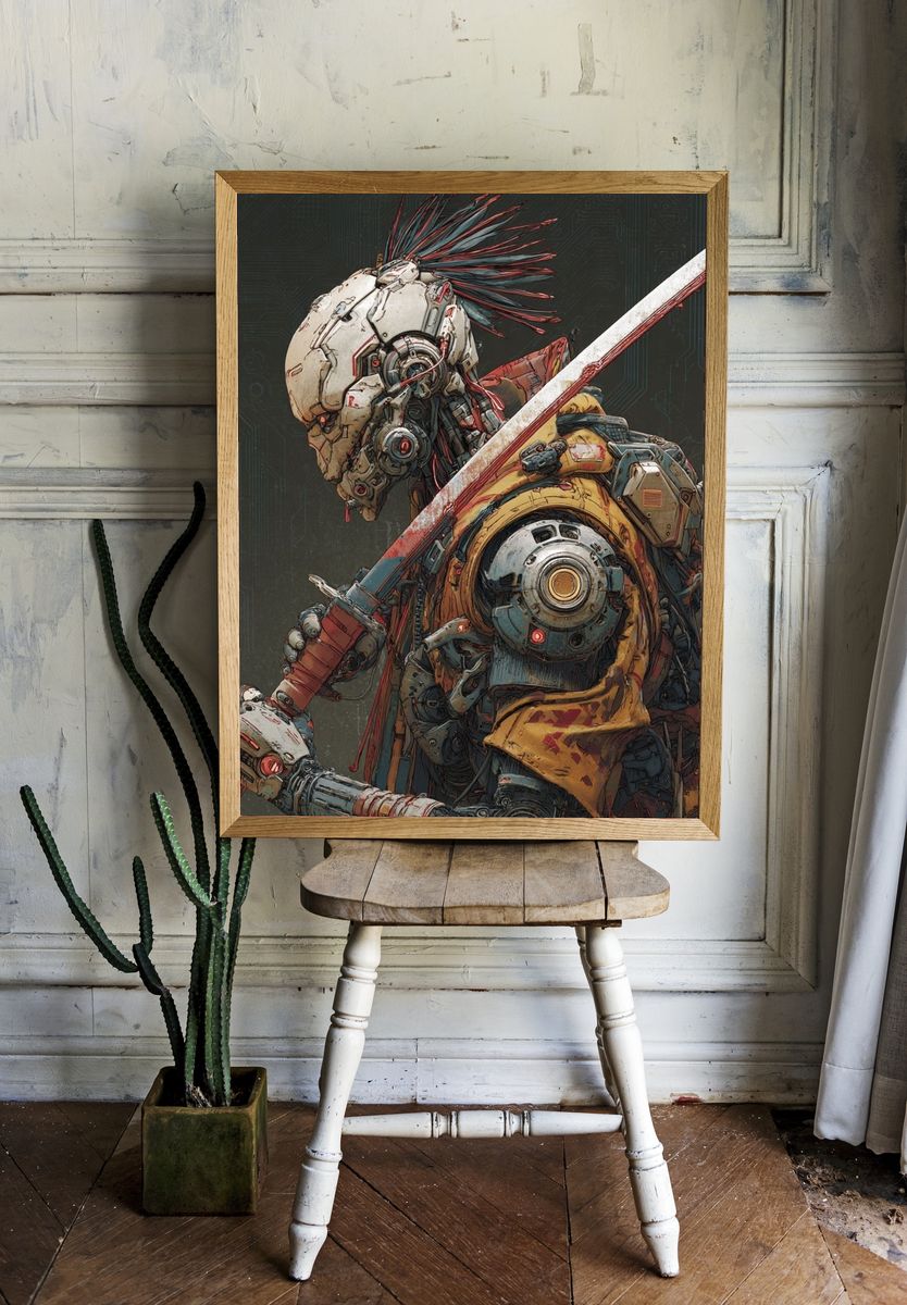 Cybernetic Warrior — Digital Art Print. — room view 1