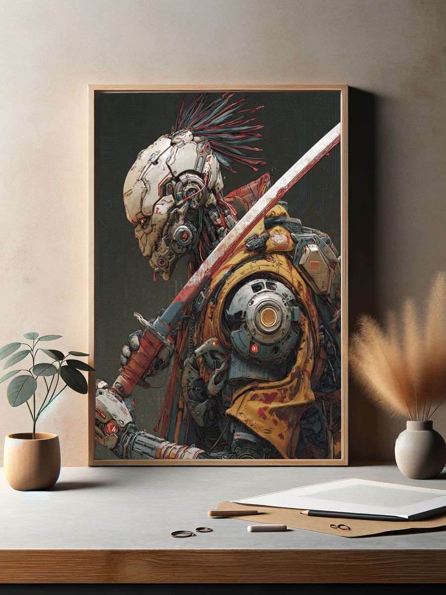 Cybernetic Warrior — Digital Art Print. — room view 2