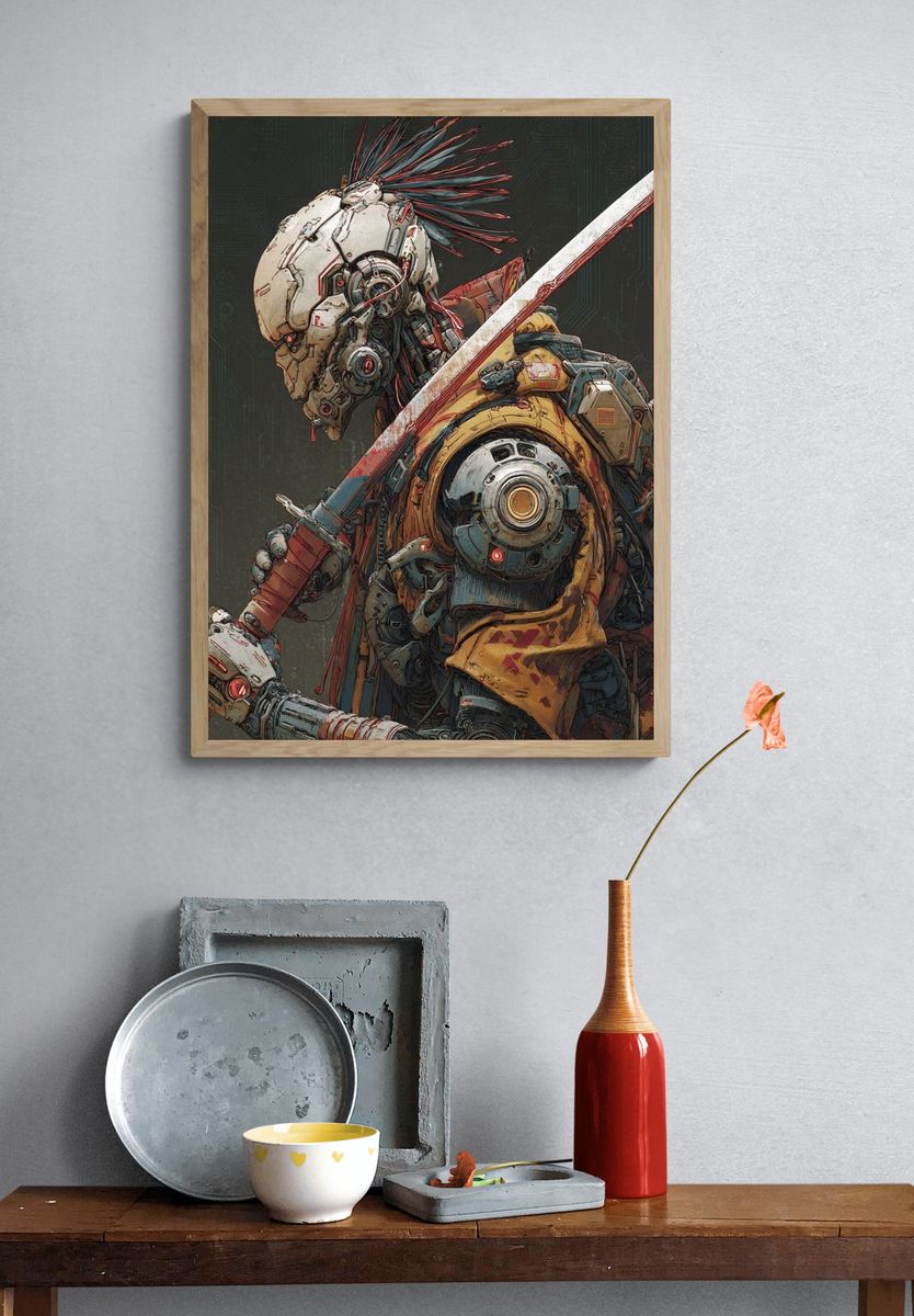 Cybernetic Warrior — Digital Art Print. — room view 3