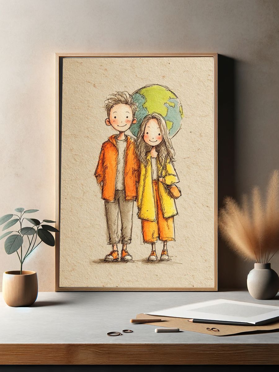 Couple with Earth — Illustration Print. — room view 2