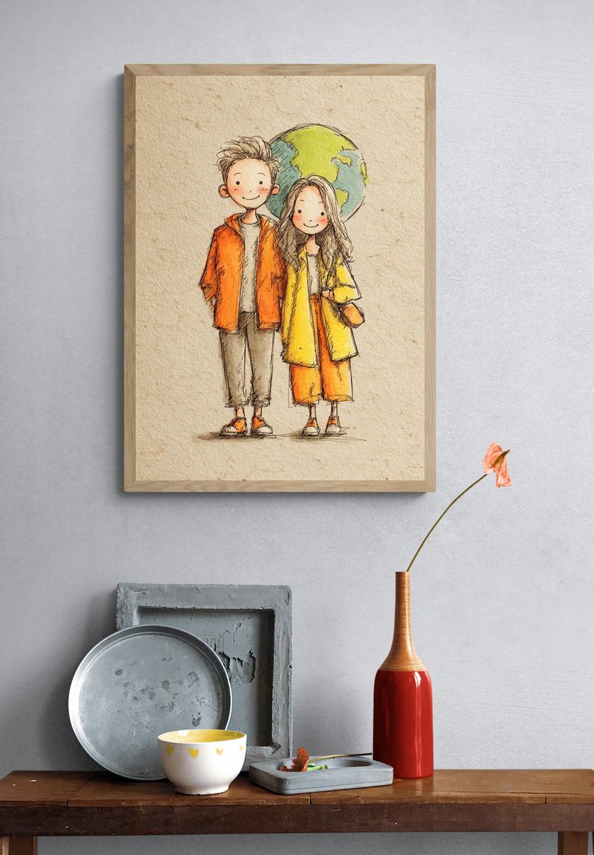 Couple with Earth — Illustration Print. — room view 3
