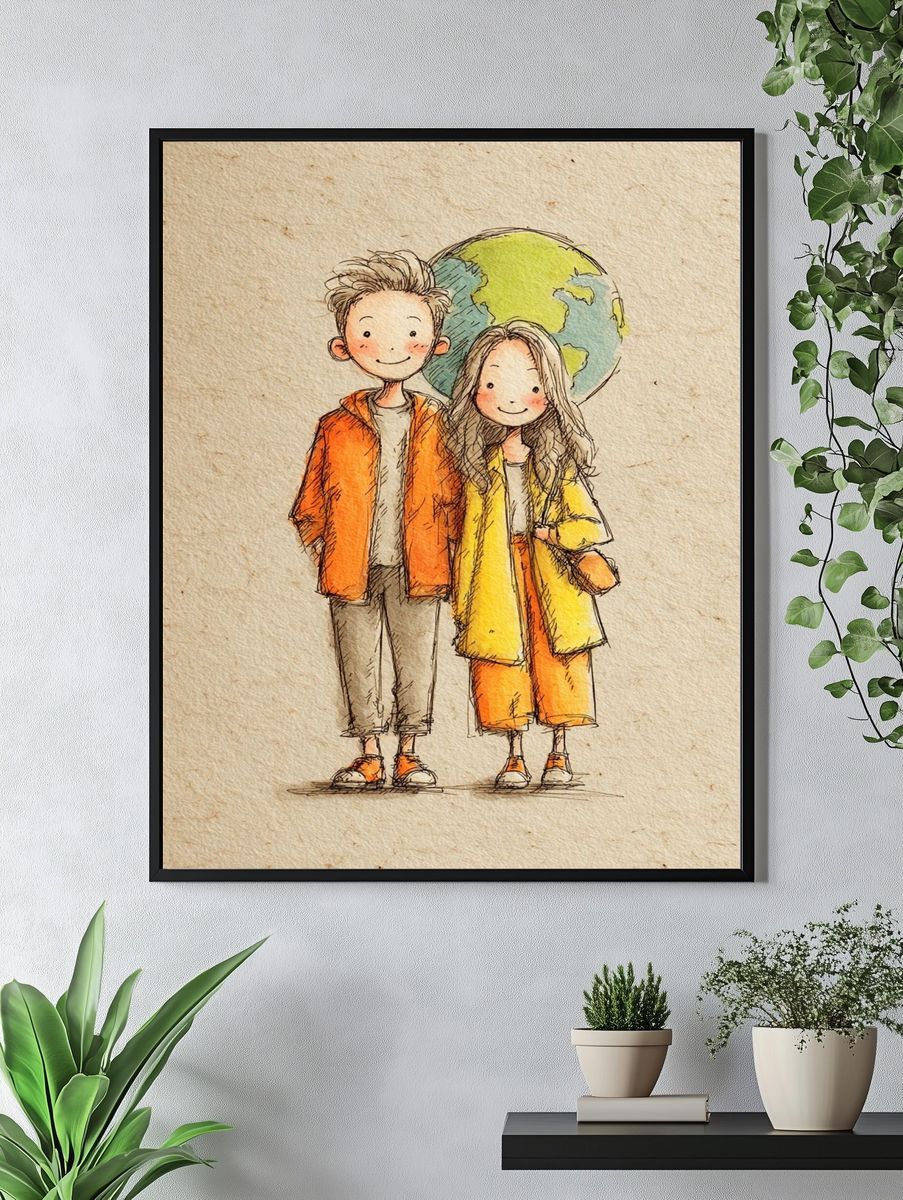 Couple with Earth — Illustration Print. — room view 4