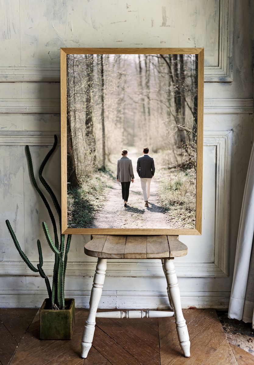 Couple Walking in Forest — Photography Print. — room view 1