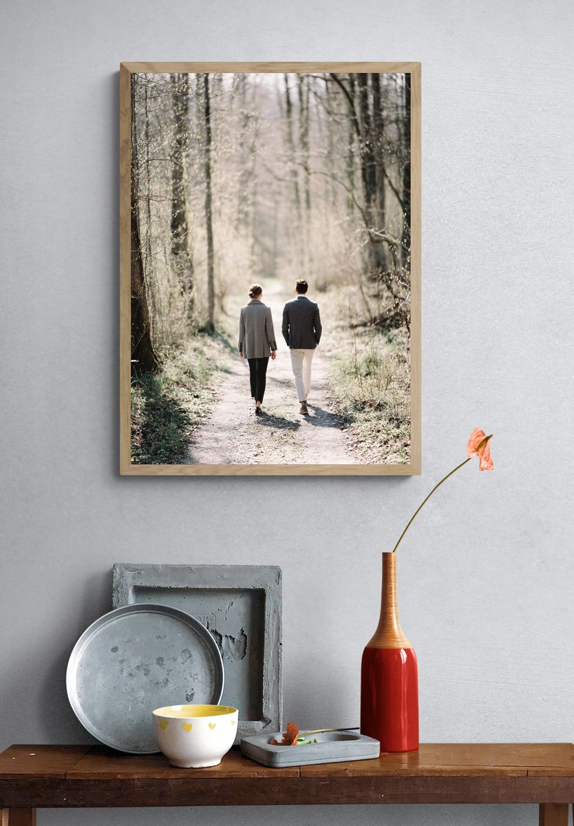 Couple Walking in Forest — Photography Print. — room view 3